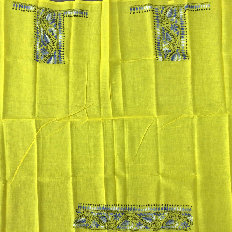 Kantha Hand-Embroidery Yellow & Blue Blouse Piece
