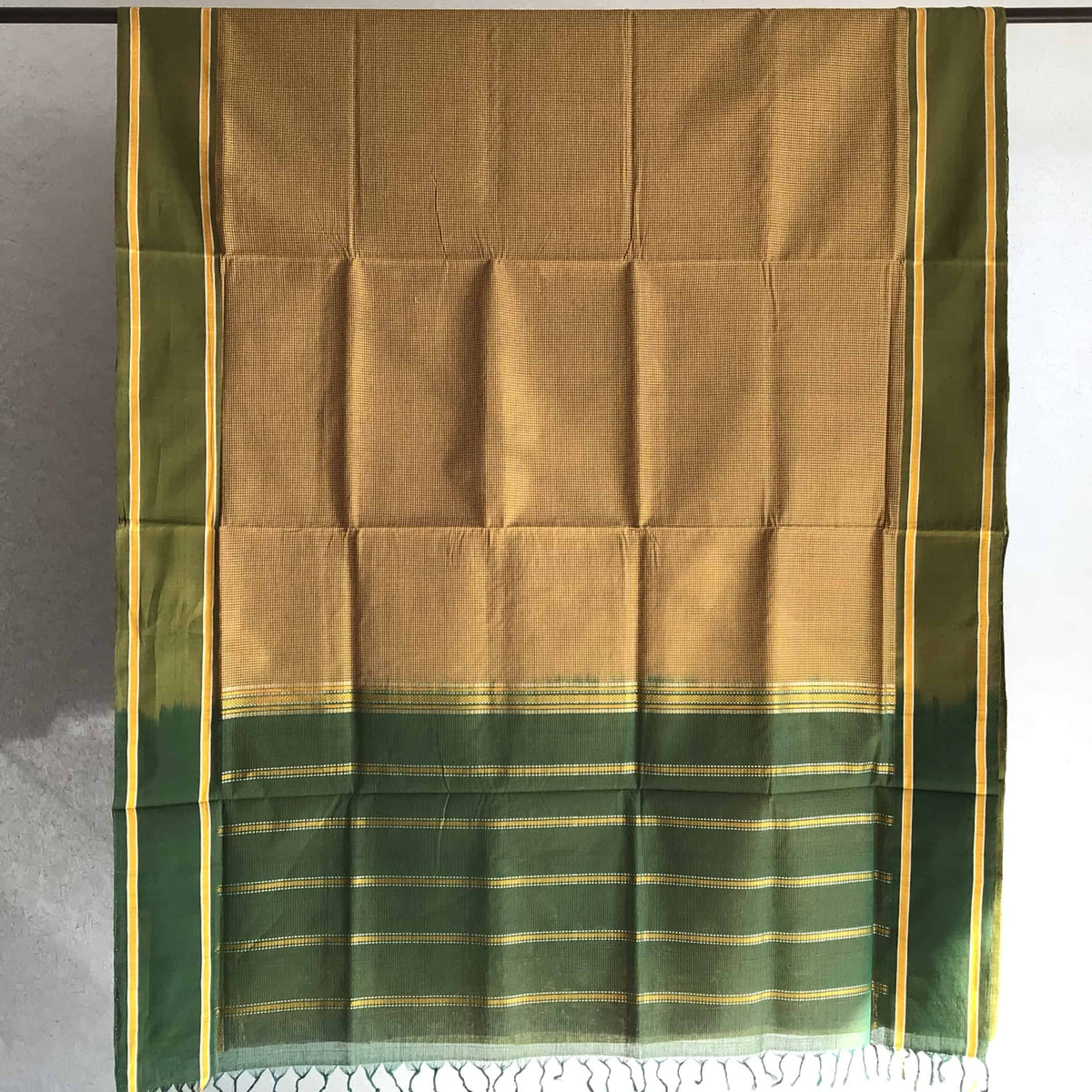 Indiva Udupi Handloom Green & Yellow Checks Saree
