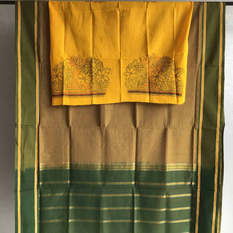 Indiva Udupi Handloom Green Saree-Blouse Sleeves