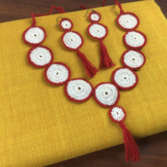 Handmade beautoful crochet necklace and earring setOn a Saree