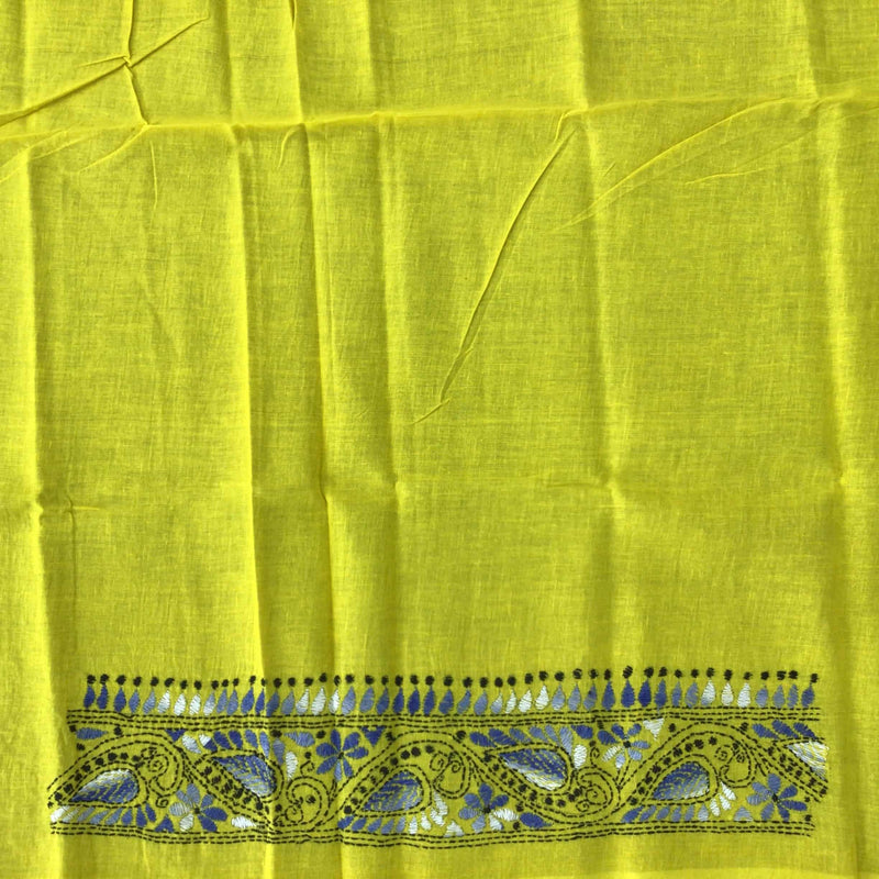 Kantha Hand-Embroidery Yellow & Blue Blouse Back