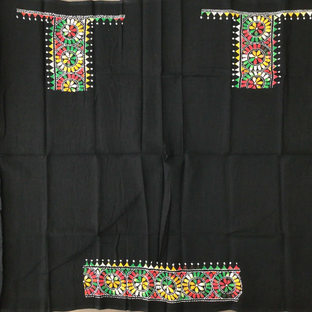 Kantha Embroidered Black Blouse Piece with Multi Colour Embroidery