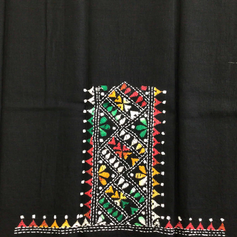 Kantha Embroidered Black Blouse Piece with Multi Colour Embroidery-Sleeve