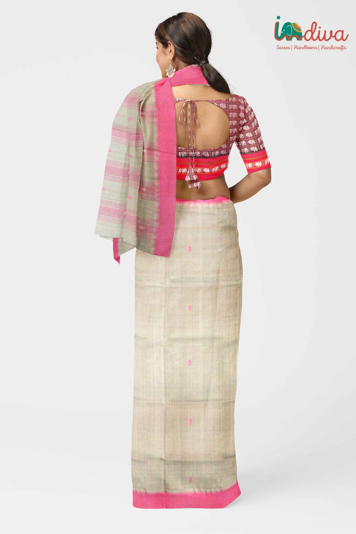 Andhra Cotton Beige & Pink Handloom Saree