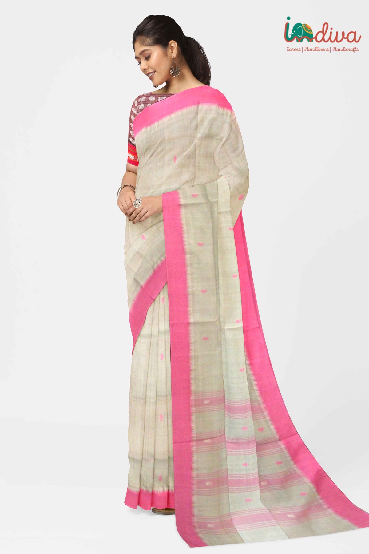 Andhra Cotton Beige & Pink Handloom Saree
