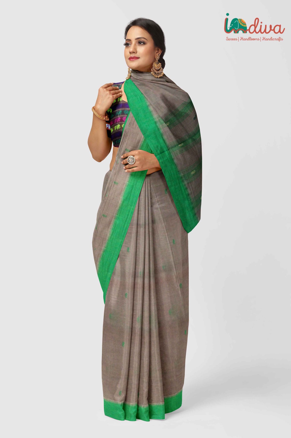 Andhra Grey & Green Handloom Saree