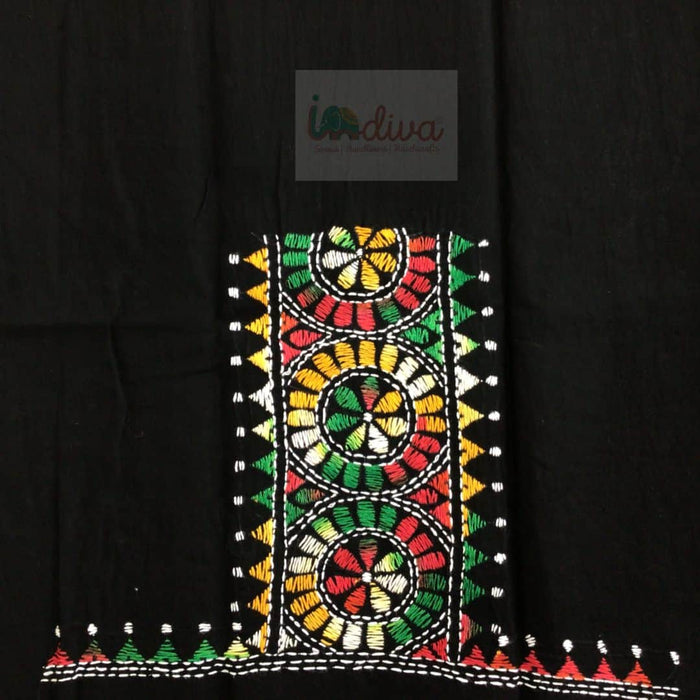 Black Kantha Blouse with Floral Motif-sleeve