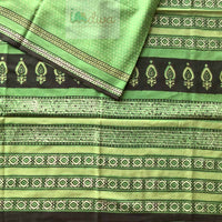 Block Printed Green Mulmul Saree-Flat
