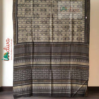 Block Printed Natural Dyed Grey Mulmul Saree-Pallu