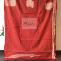 Block Printed Red Mulmul Bagru Cotton Saree-Blouse