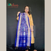 Blue Handcrafte Patola Silk Dupatta-Shoulder