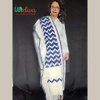 Blue & Off-White Handloom Cotton Ikat Dupatta-On Shoulder