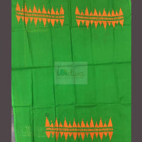 Green Kantha Blouse Fabric With Orange Embroidery