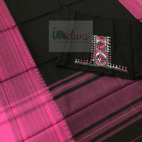 Indiva Begampur Black & Pink Saree-Kantha Blouse