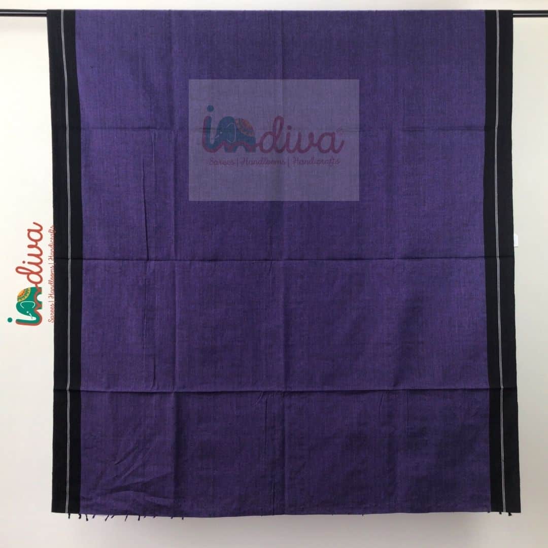 Indiva Begampur Handloom Cotton Dark Purple & Black Saree-Body