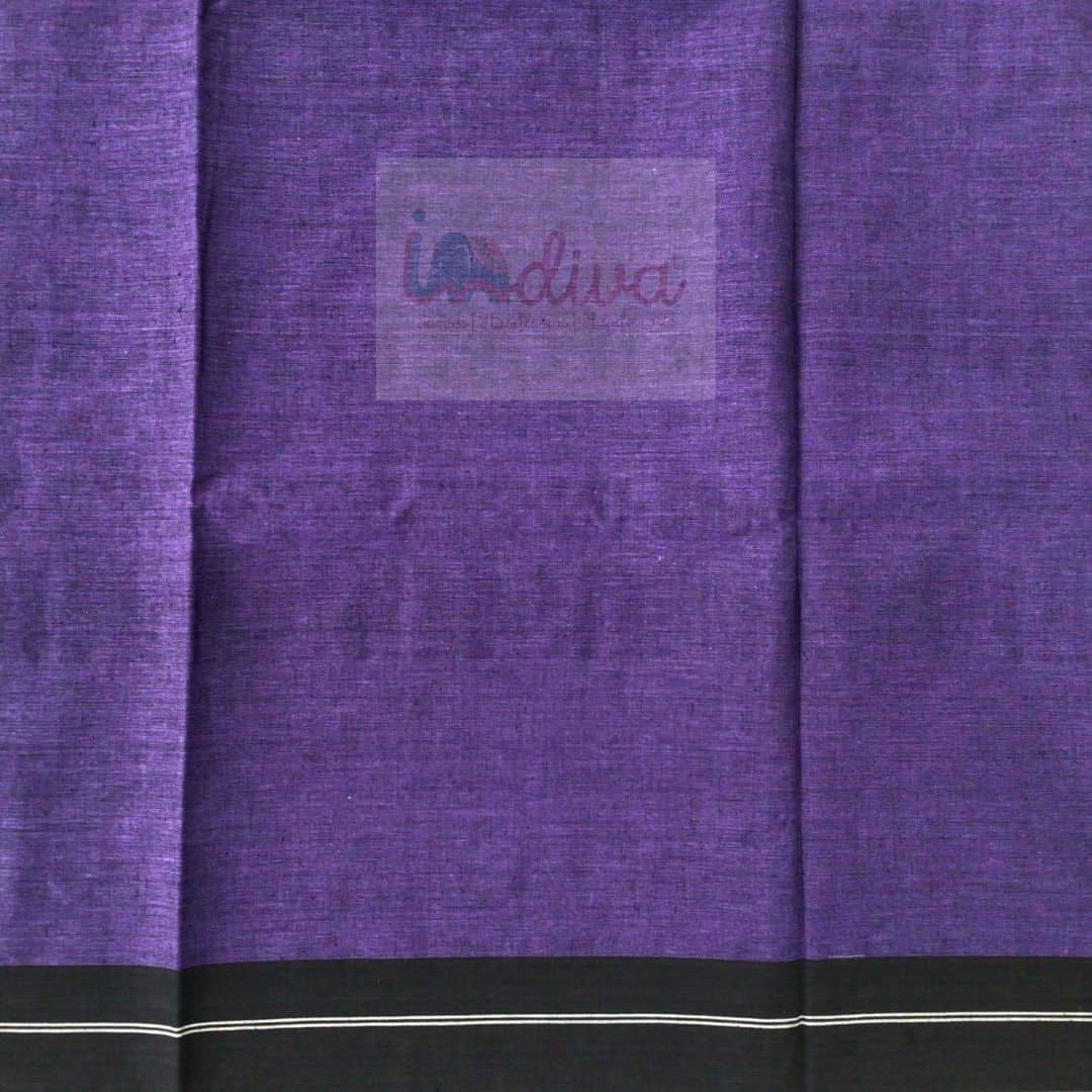 Indiva Begampur Handloom Cotton Dark Purple & Black Saree-Border