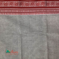 Indiva Begumpur Handloom Grey and Red Cotton Saree-Small Top Border