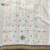 Indiva Off-White Lambani Embroidered Khadi Saree-Blouse Back