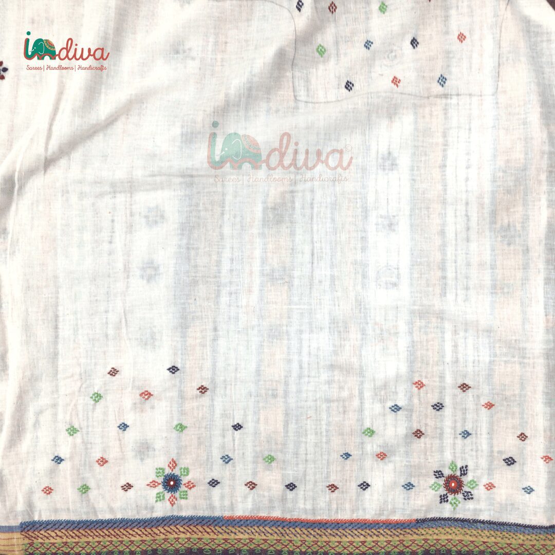 Indiva Off-White Lambani Embroidered Khadi Saree-Sleeves