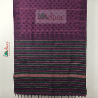 Indiva Pink &amp; Green Handloom Khesh Saree Block Printed