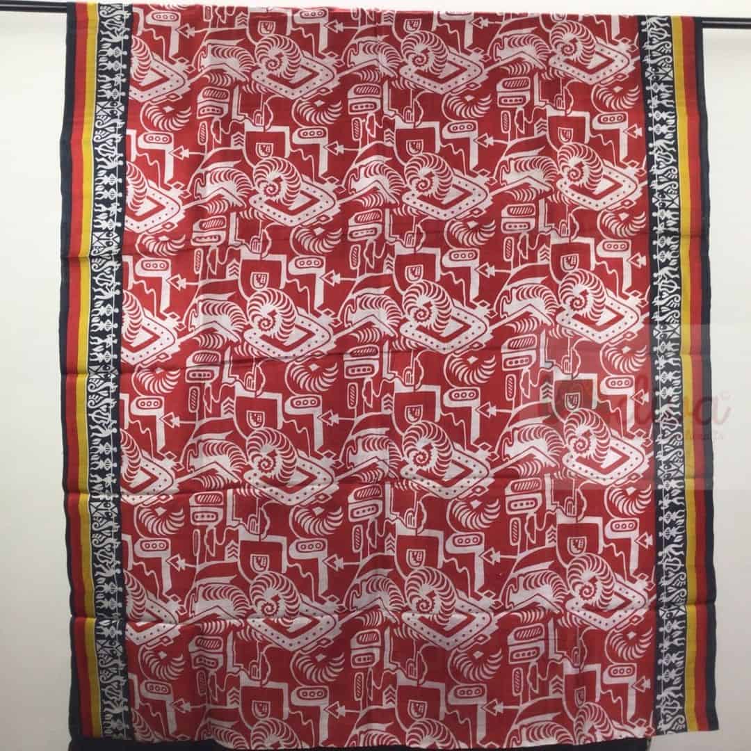 Indiva Red Murshidabad Silk Block Printed -Body