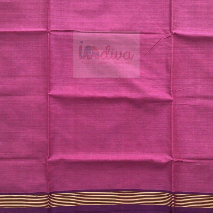 Indiva Udupi Handloom Cotton Pink & Brown Saree-Border