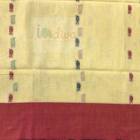 Indiva Yellow Handloom Cotton Ganga Jamuna Saree-Body-Red Border