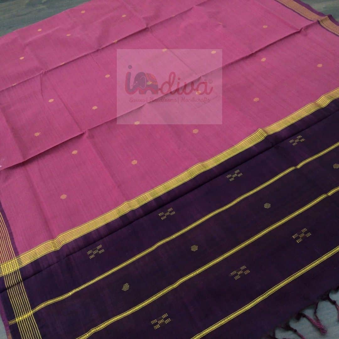 Indiva Udupi Handloom Cotton Pink Saree with Bhuta-Pallu