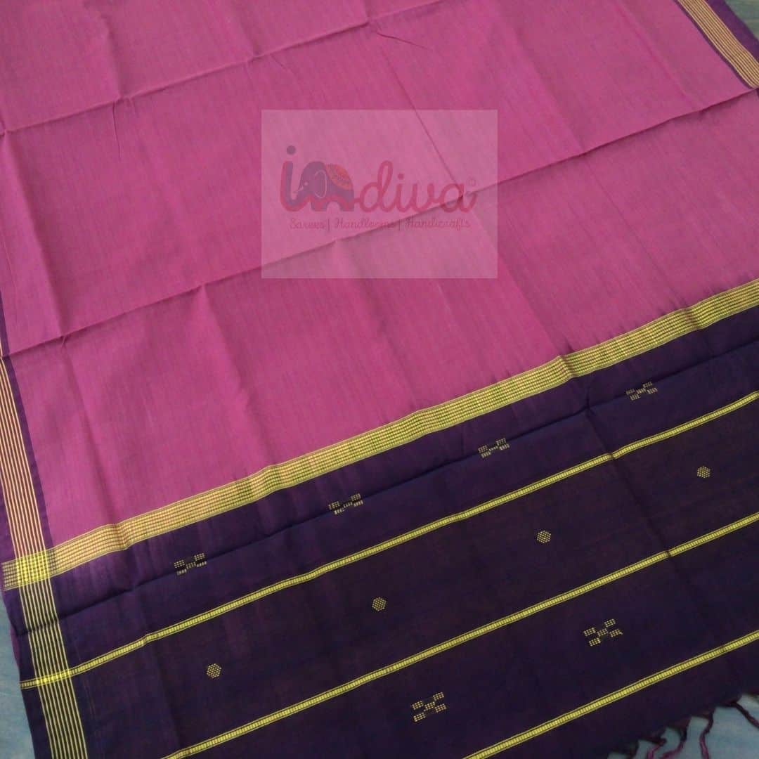 Purple Madisar Cotton Saree With Stripes Pattern - Sri Arya Silks