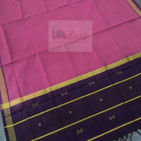 Indiva Udupi Handloom Cotton Pink & Brown Saree-Pallu