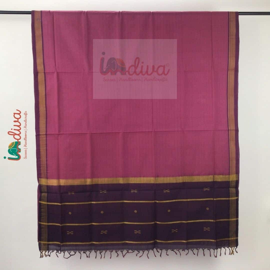 Indiva Udupi Handloom Cotton Pink & Brown Saree