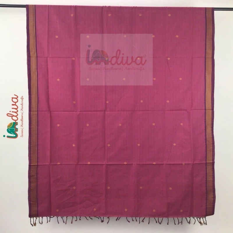 Indiva Udupi Handloom Cotton Pink Saree with Bhuta-Body