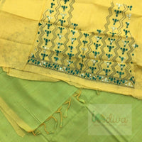 Indiva Yellowish Green Mangalgiri Cotton Saree with BP-Flat