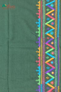 Indiva Handcrafted Lambani Embroidered Green Khadi Blouse Piece