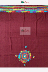 Indiva Handcrafted Lambani Embroidered Maroon Khadi Blouse Piece