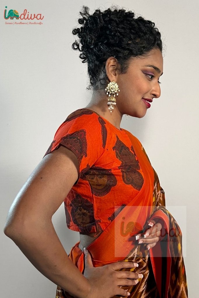 Indiva Kalamkari orange cotton blouse - 40, 42