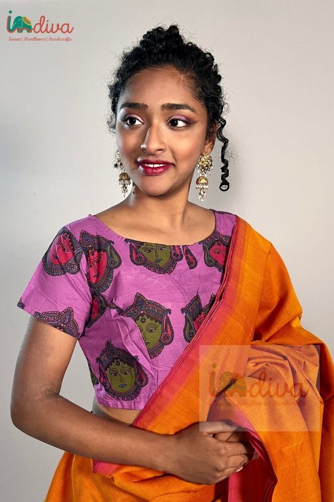 Indiva Kalamkari purple cotton blouse - 38, 40
