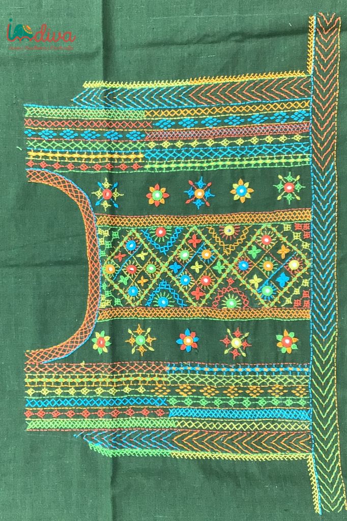 Indiva Lambani Embroidered Green Blouse Piece