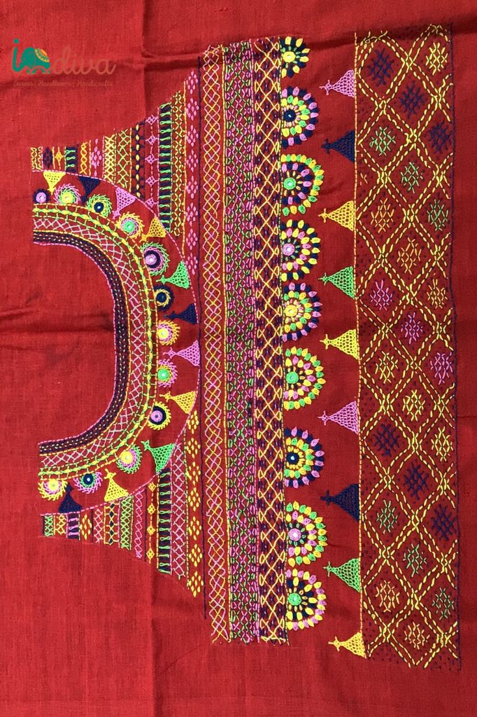 Indiva Lambani Embroidered Red Blouse Piece