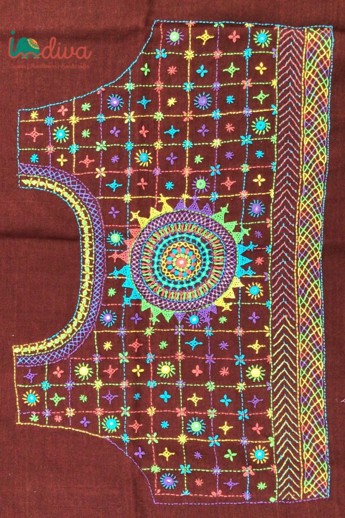 Indiva Lambani Hand Embroidered Maroon Blouse Piece