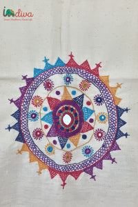 Indiva Off-white Lambani Embroidered Khadi Blouse Piece