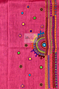 Indiva Pink Lambani Embroidered Khadi Blouse Fabric