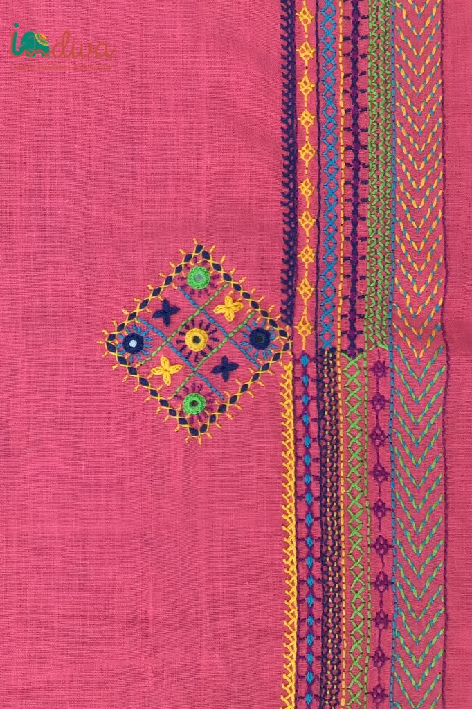 Indiva Pink Lambani Hand Embroidered Blouse Piece