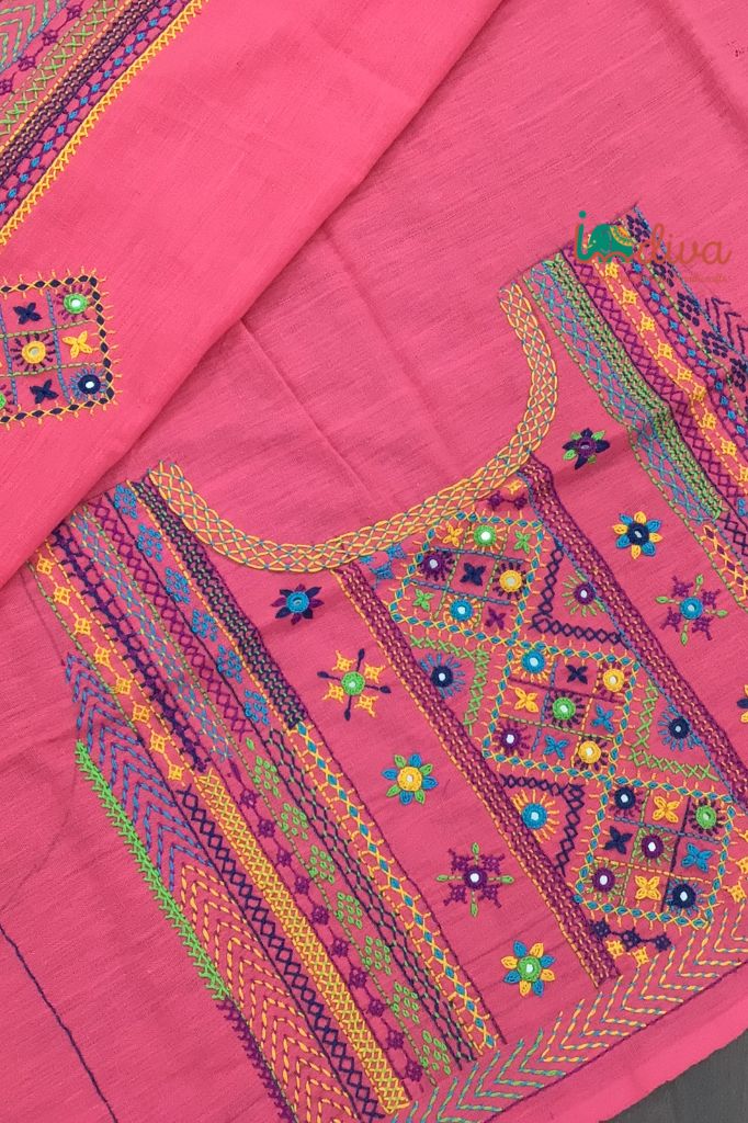 Indiva Pink Lambani Hand Embroidered Blouse Piece