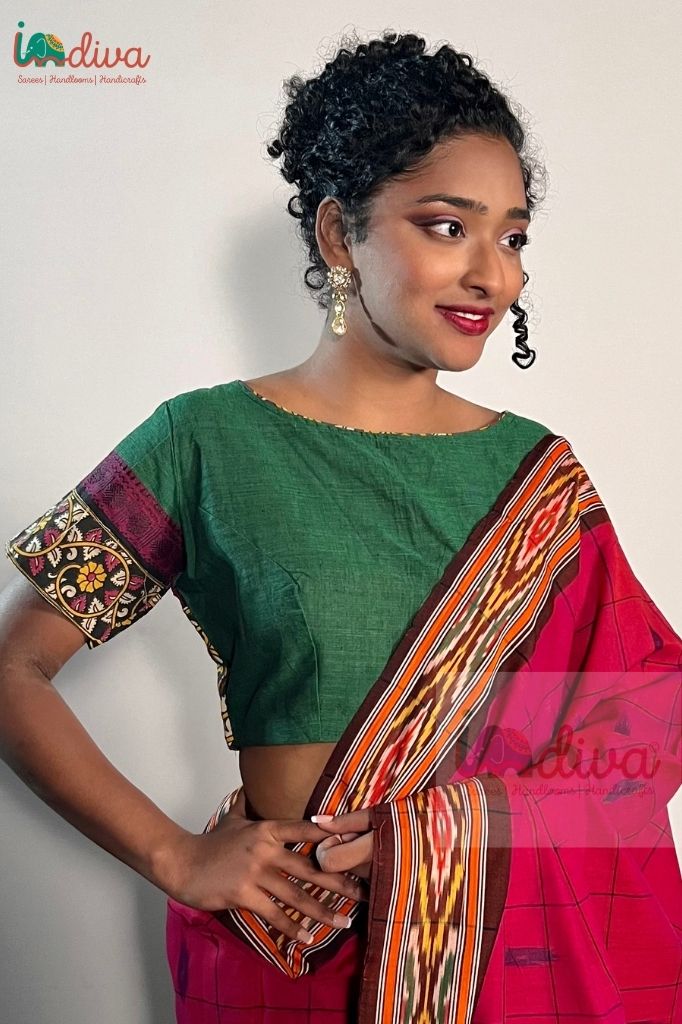 Indiva south cotton & kalamkari combination blouse - 40