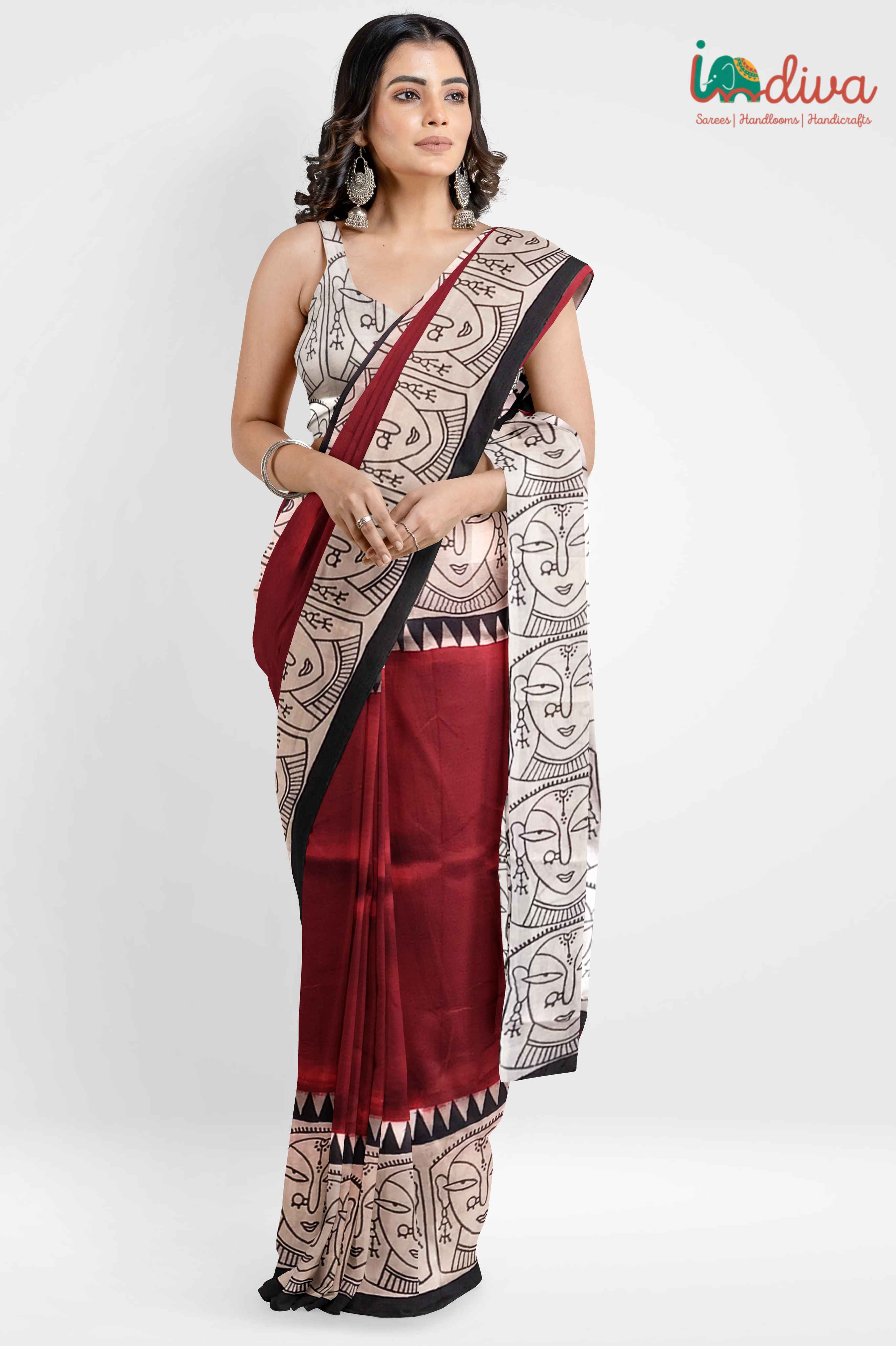 Multicolor Leaf Design Hand Block Design Bishnupuri Pure Silk Saree –  Craftyle