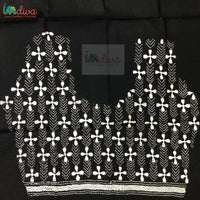 Monochrome Kantha Blouse Fabric With Small Floral Motifs-Body