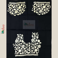 Monochrome Kantha Blouse Material With Floral Motifs