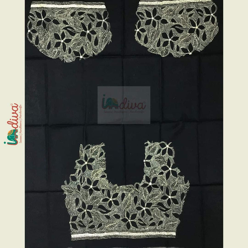 Monochrome Reverse Kantha Blouse Piece With Floral Motifs