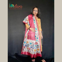Pink Kantha Tussar Silk Dupatta-Shoulder